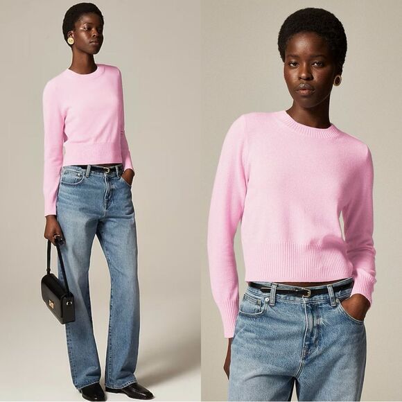 NWT J CREW Cashmere shrunken crewneck sweater in Icy Pink - Picture 1 of 7
